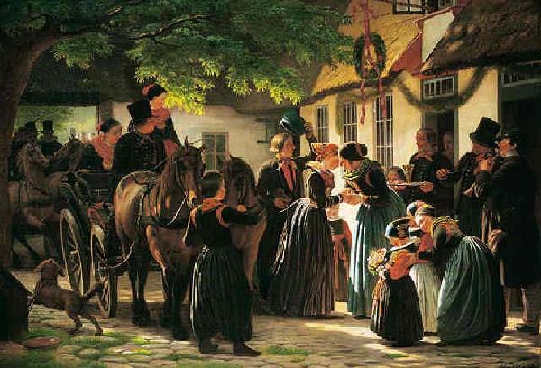 unknown artist Et brudepars hjemkomst fra kirken, Amager oil painting picture